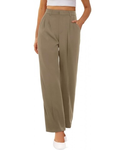 Womens Wide Leg Slacks High Waisted Pants Straight Long Work Business Trousers with Pockets 29"Inseam C-khaki $17.10 Pants