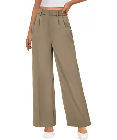 Womens Wide Leg Slacks High Waisted Pants Straight Long Work Business Trousers with Pockets 29"Inseam C-khaki $17.10 Pants