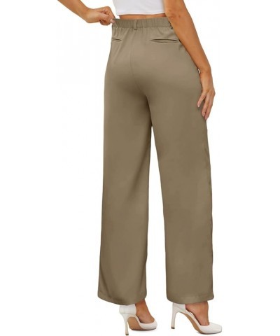 Womens Wide Leg Slacks High Waisted Pants Straight Long Work Business Trousers with Pockets 29"Inseam C-khaki $17.10 Pants