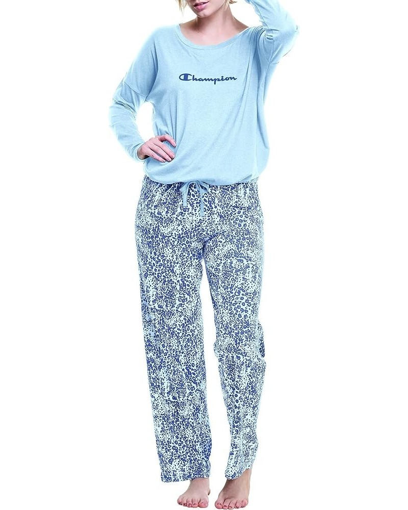 Women's Wide Leg Sleep Set Collage Blue/Collage Blue Leopard $15.67 Sleep & Lounge