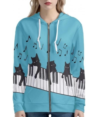 Yuuxorilu Womens Zip Up Hoodies Long Sleeve Fall Oversized Sweatshirts Y2K Jacket with Pockets Blue Musical Note Cat $19.88 H...