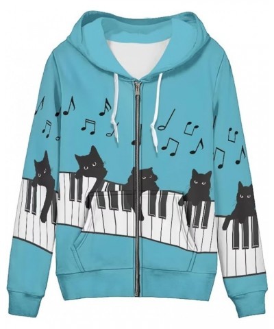 Yuuxorilu Womens Zip Up Hoodies Long Sleeve Fall Oversized Sweatshirts Y2K Jacket with Pockets Blue Musical Note Cat $19.88 H...