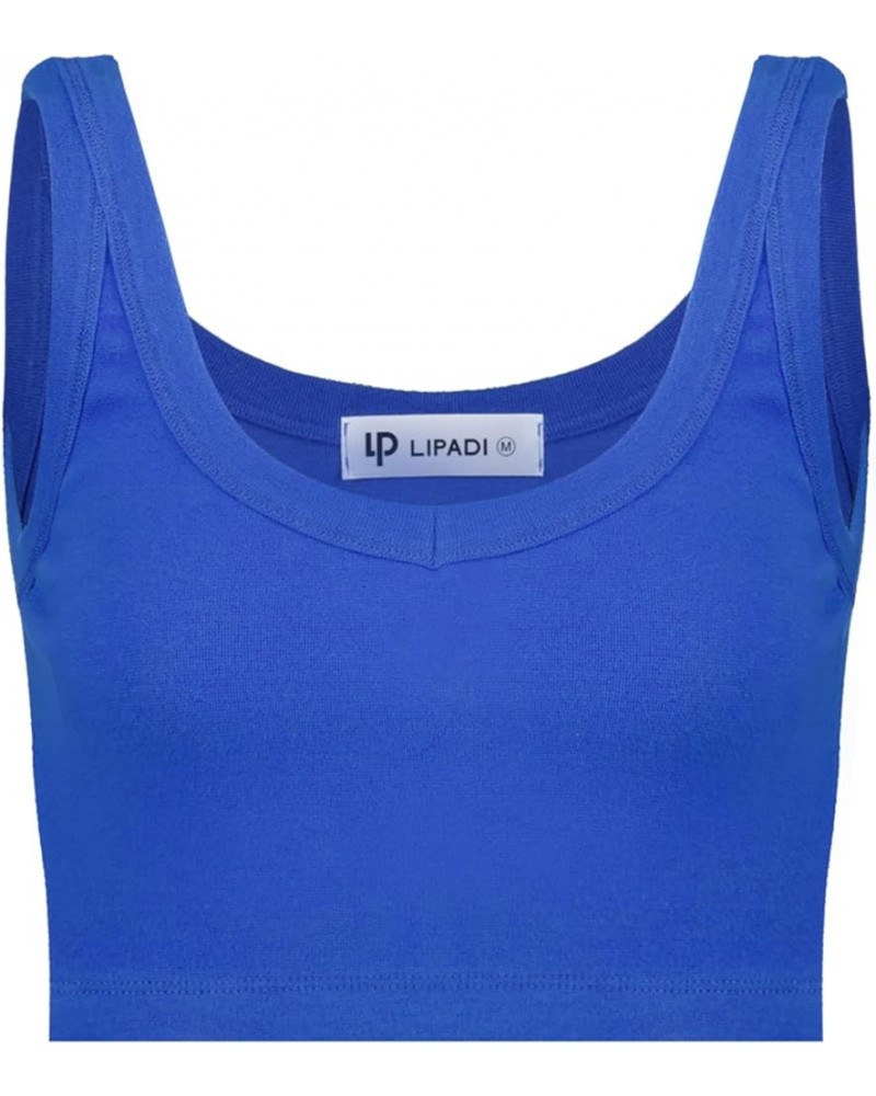 Women's Slim Fit V-Neck Cropped Tank Tops Sleeveless Spandex Knit 08-blue $8.47 Tanks