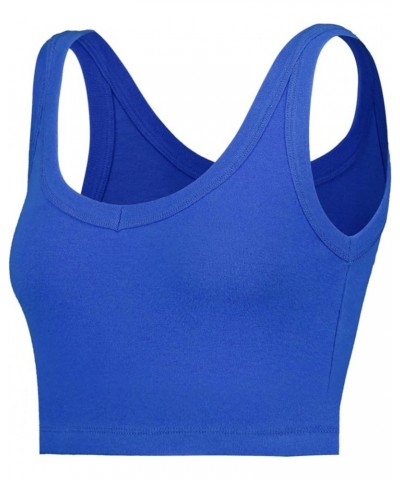 Women's Slim Fit V-Neck Cropped Tank Tops Sleeveless Spandex Knit 08-blue $8.47 Tanks