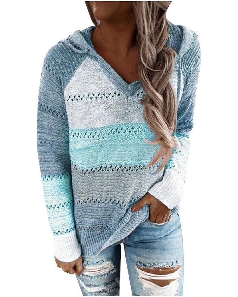 Trendy Hoodies for Women 2023 Casual Long Sleeve Drawstring Waffle Pullover Tops Loose Hooded Sweatshirt with Pocket A3-sky B...