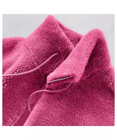 Womens Furry Cardigan Lapel Coats Warm Fleece Short Jackets Zipper Drawstraing Casual 2023 Fall Winter Coat 04 Hot Pink $9.58...