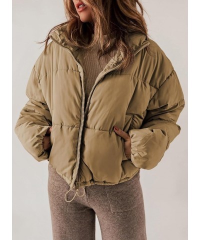 Womens Winter Quilted Jackets Long Sleeve Full Zip Puffer Jacket Coats with Pockets Khaki $21.93 Jackets