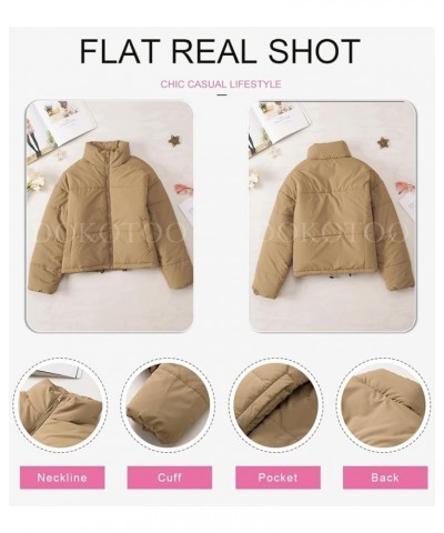 Womens Winter Quilted Jackets Long Sleeve Full Zip Puffer Jacket Coats with Pockets Khaki $21.93 Jackets