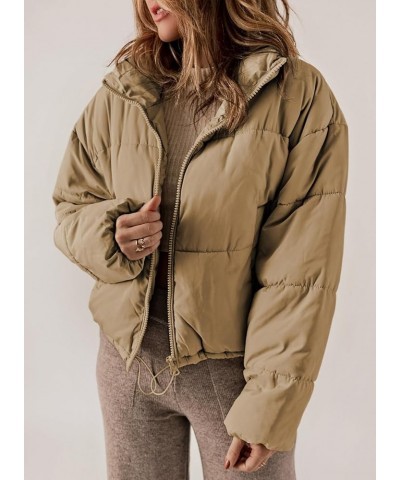 Womens Winter Quilted Jackets Long Sleeve Full Zip Puffer Jacket Coats with Pockets Khaki $21.93 Jackets