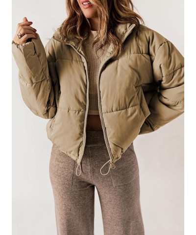 Womens Winter Quilted Jackets Long Sleeve Full Zip Puffer Jacket Coats with Pockets Khaki $21.93 Jackets