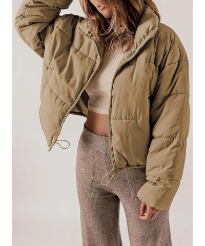 Womens Winter Quilted Jackets Long Sleeve Full Zip Puffer Jacket Coats with Pockets Khaki $21.93 Jackets