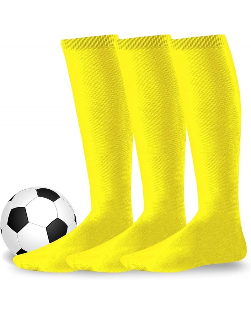 Soccer Socks Athletic Sports Socks Softball Baseball Cushioned Knee High Tube Socks Kids Teens Women Men Unisex 3 Pair-yellow...