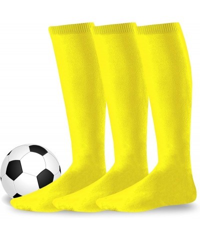 Soccer Socks Athletic Sports Socks Softball Baseball Cushioned Knee High Tube Socks Kids Teens Women Men Unisex 3 Pair-yellow...