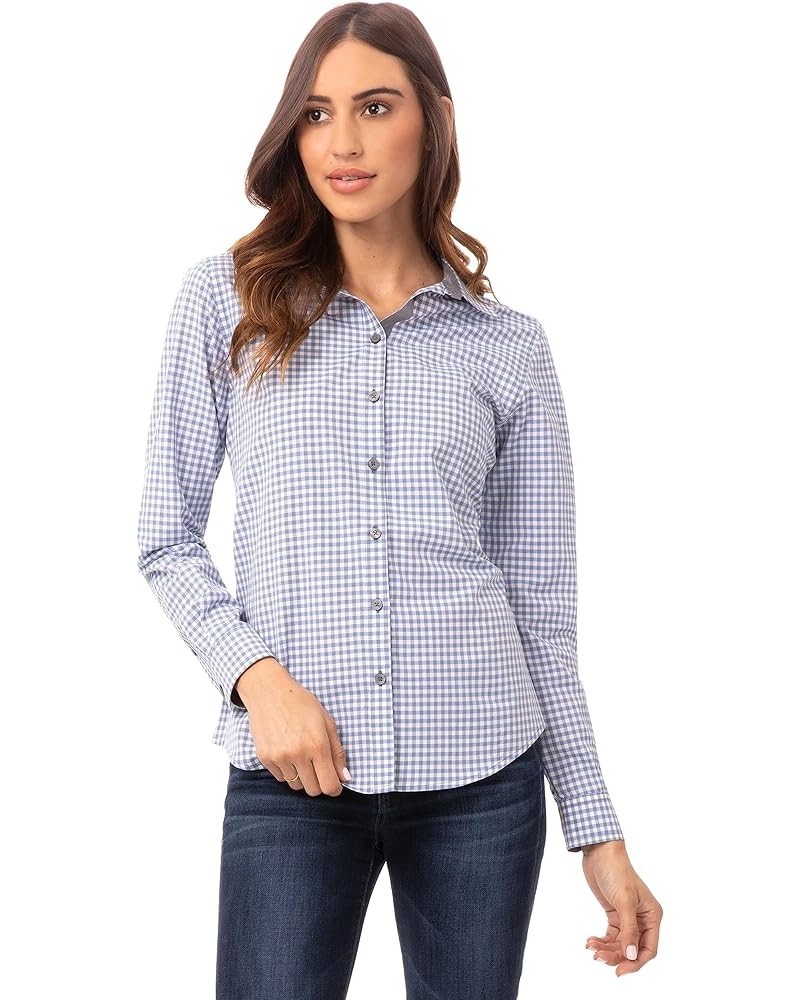 Women's Modern Gingham Long Sleeve Dress Shirt Strong Blue $23.15 Blouses