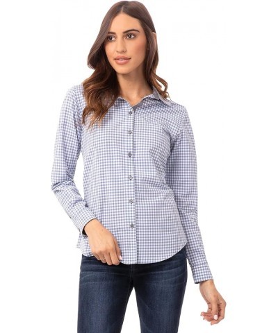 Women's Modern Gingham Long Sleeve Dress Shirt Strong Blue $23.15 Blouses