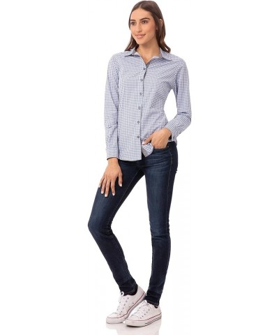 Women's Modern Gingham Long Sleeve Dress Shirt Strong Blue $23.15 Blouses