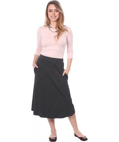 Women’s Modest Lightweight Mid-Calf A-Line Skirt with On Seam Pockets Heather Grey $18.88 Skirts