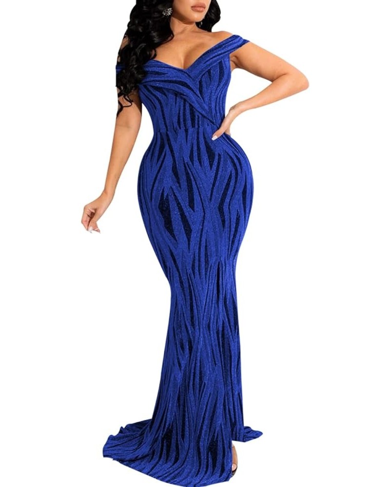 Women's Sexy Off The Shoulder Bodycon Bow Applique Evening Gown Party Maxi Dress Zv-blue $20.68 Dresses