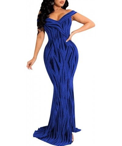 Women's Sexy Off The Shoulder Bodycon Bow Applique Evening Gown Party Maxi Dress Zv-blue $20.68 Dresses