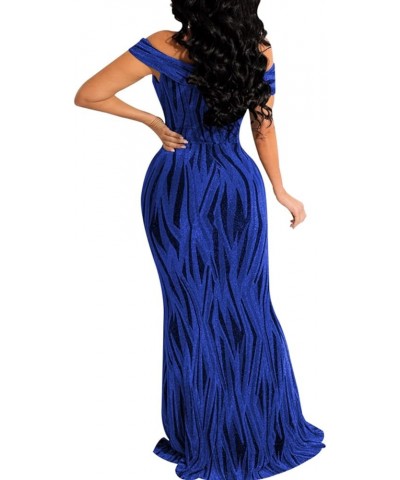 Women's Sexy Off The Shoulder Bodycon Bow Applique Evening Gown Party Maxi Dress Zv-blue $20.68 Dresses