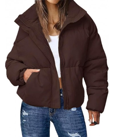 Womens Padded Puffer Jacket Winter Warm Full Zip Long Sleeve Quilted Casual Outerwear Coat with Pocket Brown $29.11 Jackets