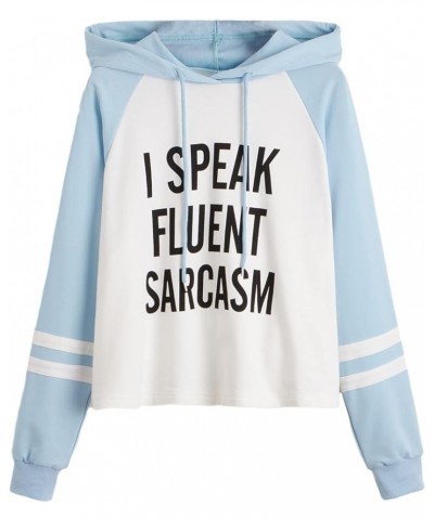 Women's Long Sleeve Hooded Letter Print Pullover Sweatshirt Light Blue $20.64 Hoodies & Sweatshirts