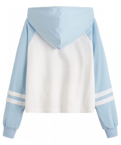 Women's Long Sleeve Hooded Letter Print Pullover Sweatshirt Light Blue $20.64 Hoodies & Sweatshirts