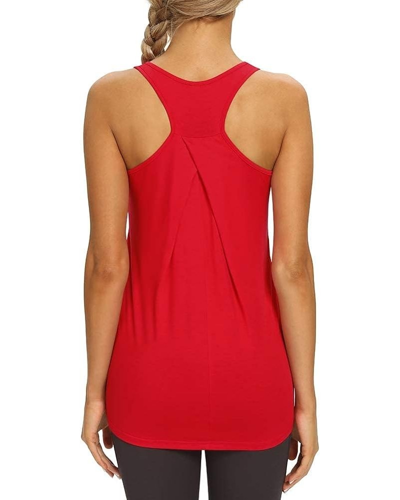 Womens Long Workout Tops Racerback Athletic Yoga Gym Tank Top Sports Tennis Shirt Red $10.58 Activewear