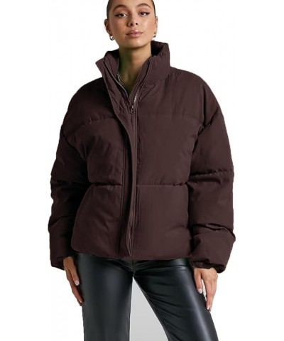 Womens Padded Puffer Jacket Winter Warm Full Zip Long Sleeve Quilted Casual Outerwear Coat with Pocket Brown $29.11 Jackets