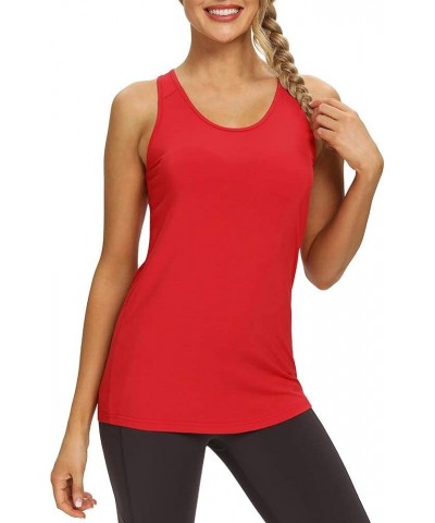 Womens Long Workout Tops Racerback Athletic Yoga Gym Tank Top Sports Tennis Shirt Red $10.58 Activewear