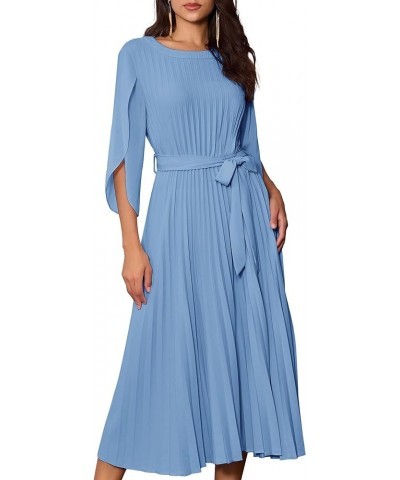 Women's 2023 Pleated Chiffon Flowy Dresses for Wedding Casual Midi Ruffle Dress Blue Gray $29.14 Dresses