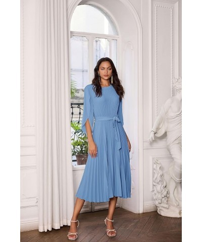 Women's 2023 Pleated Chiffon Flowy Dresses for Wedding Casual Midi Ruffle Dress Blue Gray $29.14 Dresses