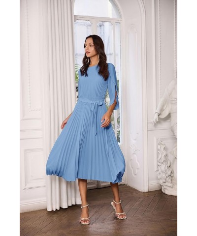 Women's 2023 Pleated Chiffon Flowy Dresses for Wedding Casual Midi Ruffle Dress Blue Gray $29.14 Dresses