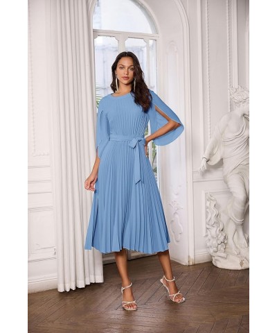 Women's 2023 Pleated Chiffon Flowy Dresses for Wedding Casual Midi Ruffle Dress Blue Gray $29.14 Dresses