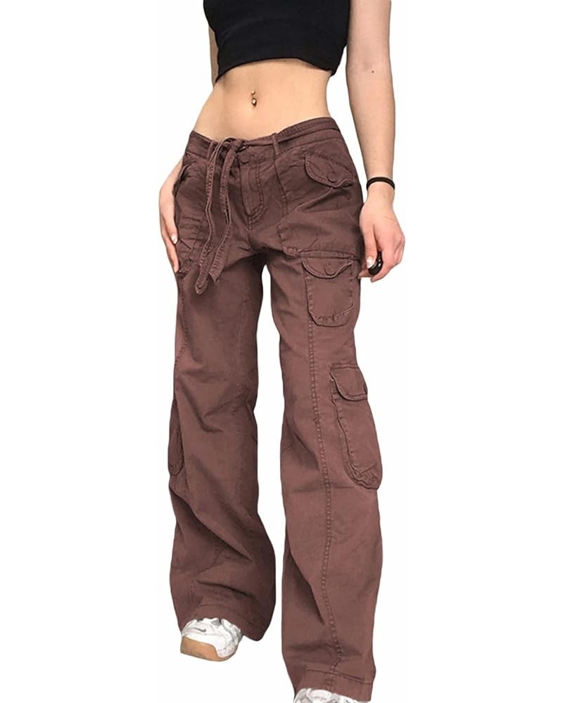 Women Y2k Punk Gothic Cargo Wide Leg Baggy Jeans Loose Pants 90s Low Waist Trousers Trendy Jeans A Brown $20.89 Jeans