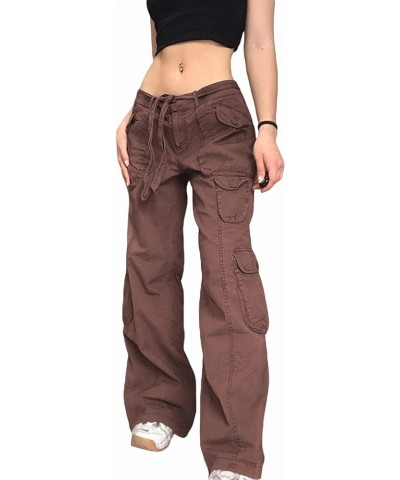 Women Y2k Punk Gothic Cargo Wide Leg Baggy Jeans Loose Pants 90s Low Waist Trousers Trendy Jeans A Brown $20.89 Jeans