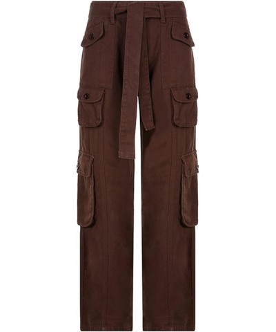 Women Y2k Punk Gothic Cargo Wide Leg Baggy Jeans Loose Pants 90s Low Waist Trousers Trendy Jeans A Brown $20.89 Jeans