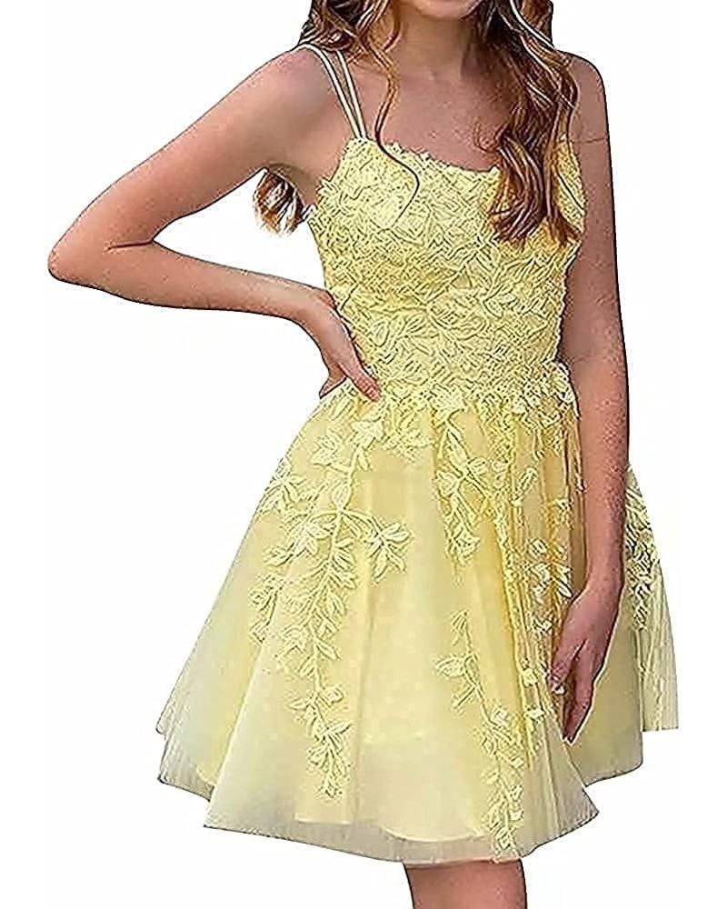 Prom Dress 2024 Short-Homecoming Dresses Short Cocktail Dresses Open Back Lace Homecoming Dresses for Teens Yellow $25.80 Dre...