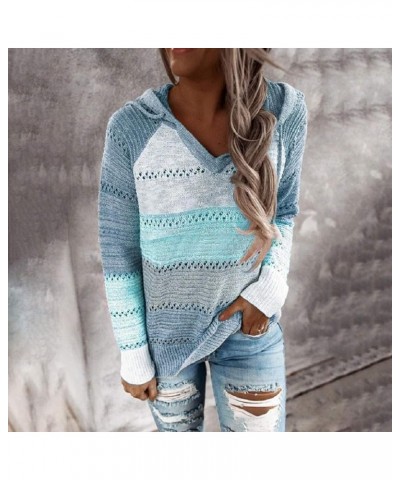 Trendy Hoodies for Women 2023 Casual Long Sleeve Drawstring Waffle Pullover Tops Loose Hooded Sweatshirt with Pocket A3-sky B...