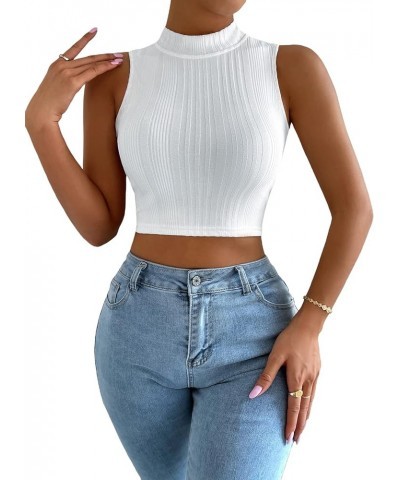 Women's Rib Knit Racerback Crop Tank Top Sleeveless Mock Neck Sweater Vest Knit White $14.99 Sweaters