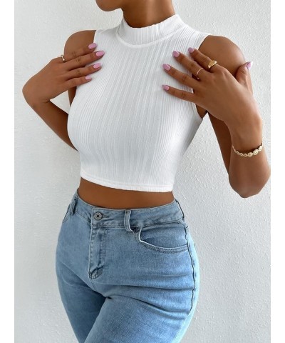 Women's Rib Knit Racerback Crop Tank Top Sleeveless Mock Neck Sweater Vest Knit White $14.99 Sweaters