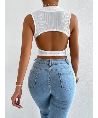 Women's Rib Knit Racerback Crop Tank Top Sleeveless Mock Neck Sweater Vest Knit White $14.99 Sweaters