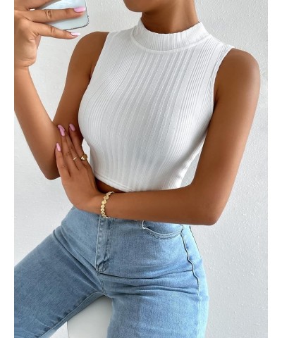 Women's Rib Knit Racerback Crop Tank Top Sleeveless Mock Neck Sweater Vest Knit White $14.99 Sweaters