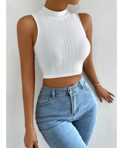 Women's Rib Knit Racerback Crop Tank Top Sleeveless Mock Neck Sweater Vest Knit White $14.99 Sweaters