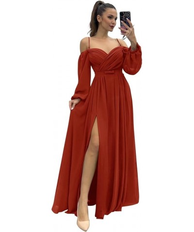 Long Sleeves Bridesmaid Dresses with Pockets for Wedding Chiffon Ruched Maxi Evening Party Dresses for Women Rust $27.84 Dresses