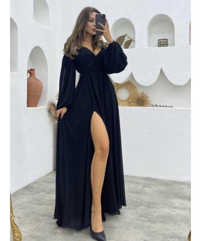 Long Sleeves Bridesmaid Dresses with Pockets for Wedding Chiffon Ruched Maxi Evening Party Dresses for Women Rust $27.84 Dresses