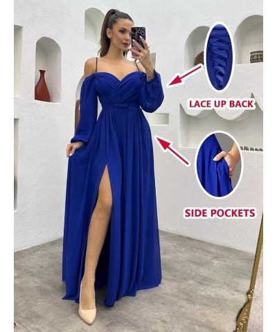 Long Sleeves Bridesmaid Dresses with Pockets for Wedding Chiffon Ruched Maxi Evening Party Dresses for Women Rust $27.84 Dresses