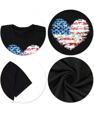 American Flag Heart Shirt Women Patriotic T-Shirt 4th of July Graphic Tees Shirts USA Flag Star Stripe Tops Black1 $9.20 T-Sh...