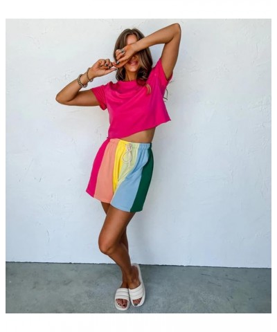 Womens Summer Short Sleeve Crewneck Crop Tops Loose Casual Solid T-Shirts Plain Short Basic Tees Hot Pink $9.63 T-Shirts