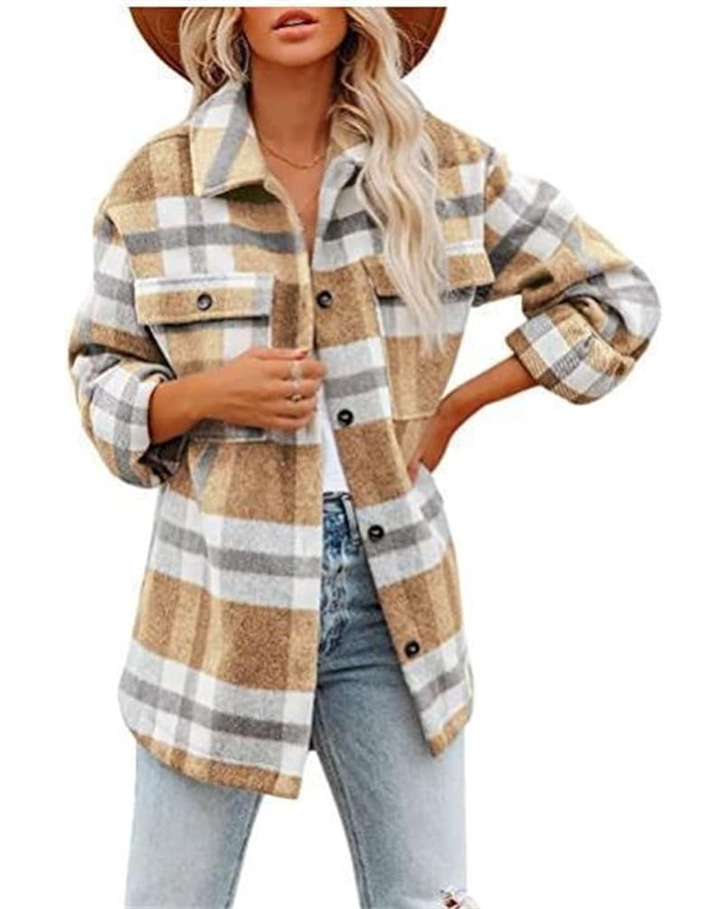 Womens Long Sleeve Plaid Shirts Shacket Jacket Collared Button Down Gingham Casual Top Fall Clothes Fashion Blouse Za-yellow ...